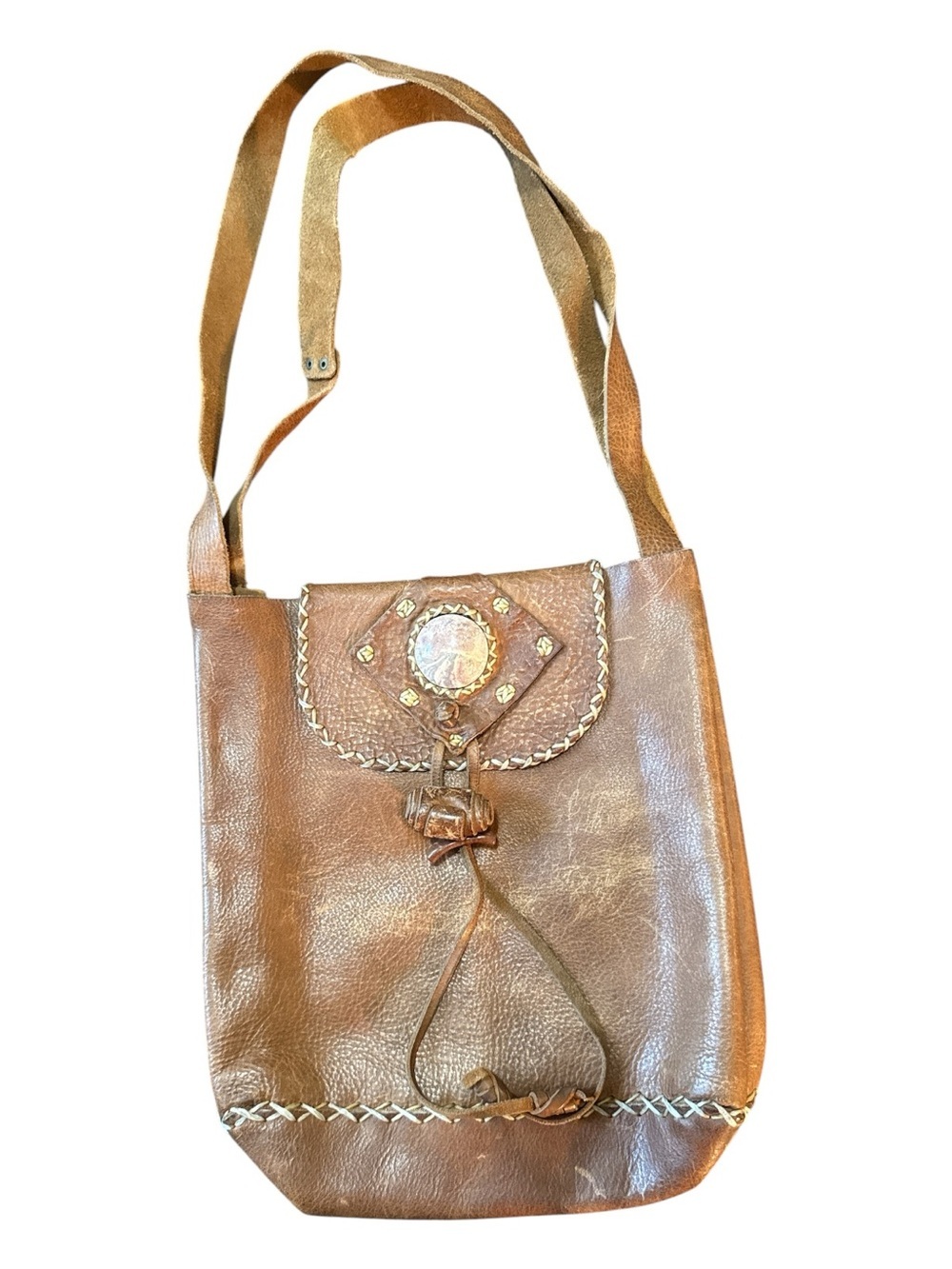 Vintage handmade leather shoulder bag.